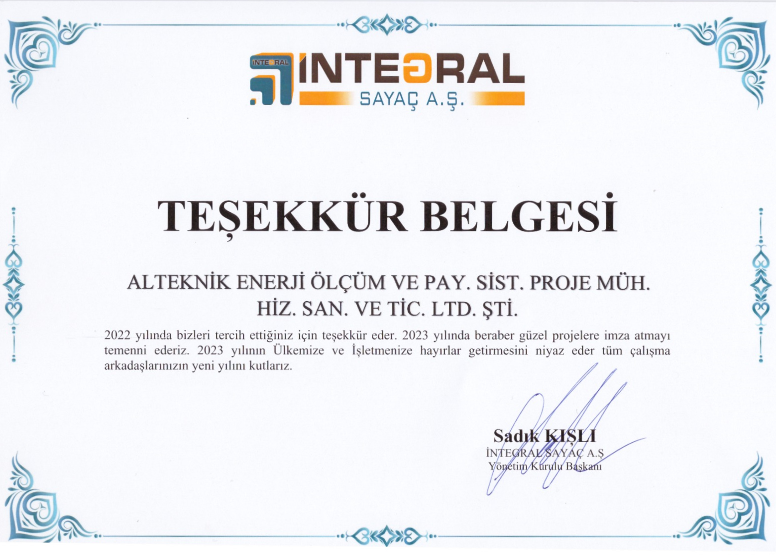 Alteknik Yetki Belgesi 2