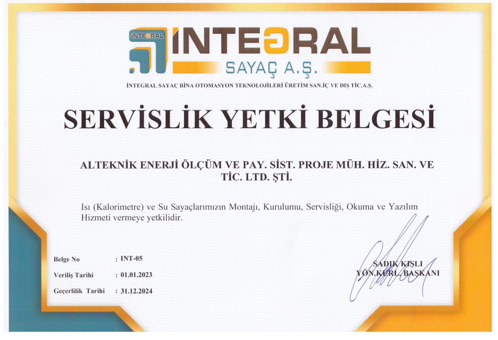 Alteknik Yetki Belgesi 3